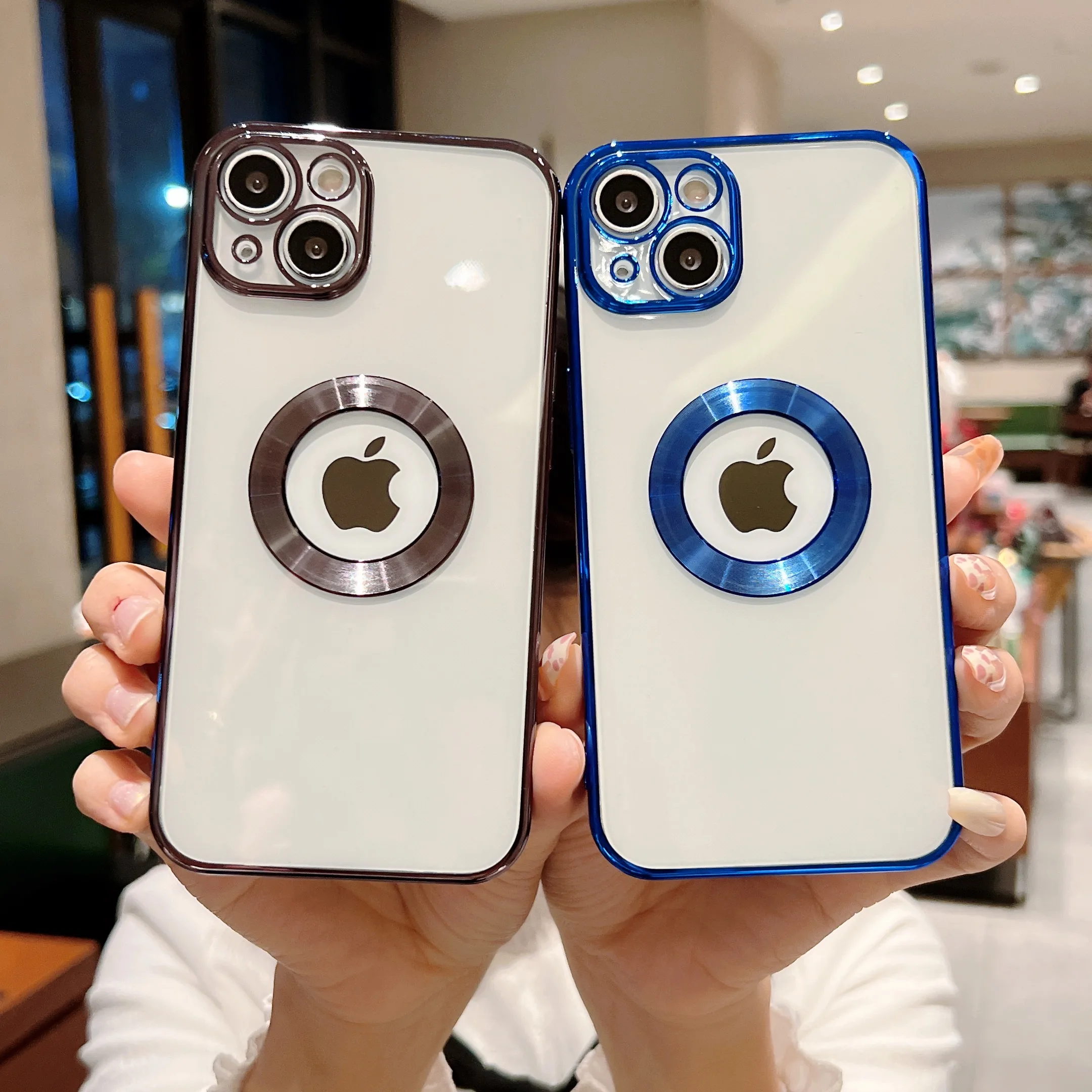 

Clear Logo Lens Protection Plating Electroplated CD Circle Transparent TPU Phone Case For iPhone 13 12 11 Pro Max