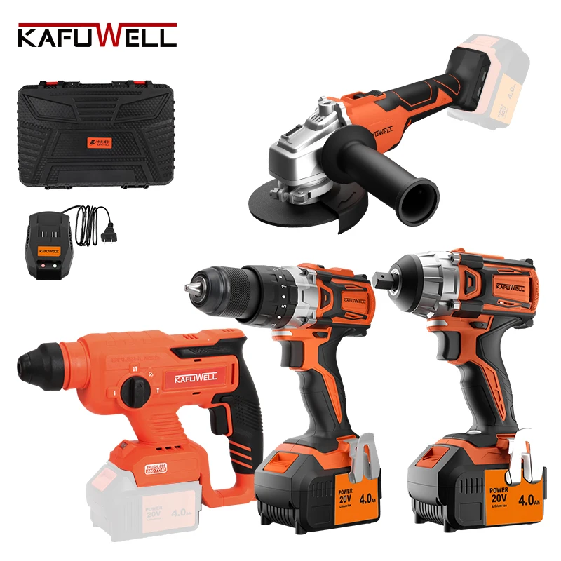 

KAFUWELL PA4545H Electric Tools Set 20V Brushless Drill Hammer Battery 1set 4 In 1 Cordless Drill Power Tools Combo Set