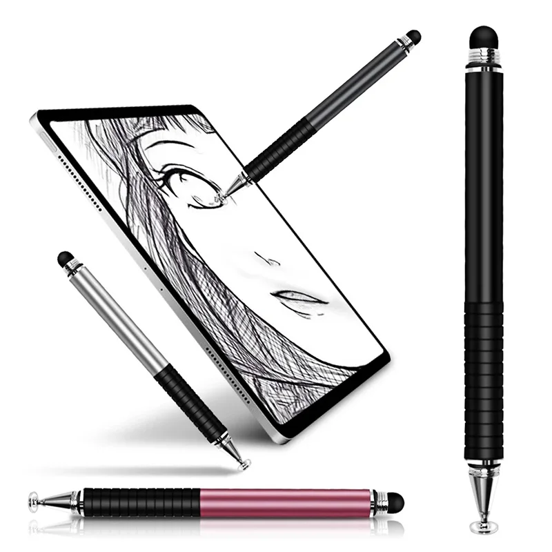 

Universal 2 in 1 Stylus Drawing Tablet Pens Capacitive Screen Caneta Touch Pen for Mobile Android Phone Smart Pencil Accessories, Black silver gray pink