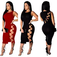 

Women's Clothing Sexy Bandage Midi Dress Sleeveless Wrap Dress Custom Clothes For Women Lady New Design Hot Nighty Dress YC00012