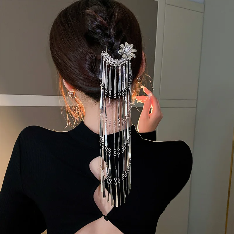 New design Chinese retro flower pearl tassel alloy hairpins hair fork high quality metal Hanfu hair stick accessories