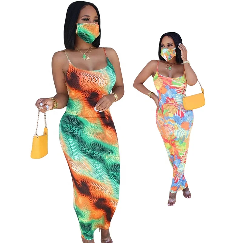 

European and American women's hollow sexy sling print dress fashion temperament one-step skirt women