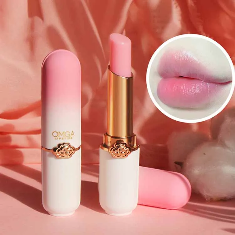 

Wholesale Stock Low Moq Moisturizing Care Waterproof Reduce Lip Wrinkle Peach Color Changing Lipstick