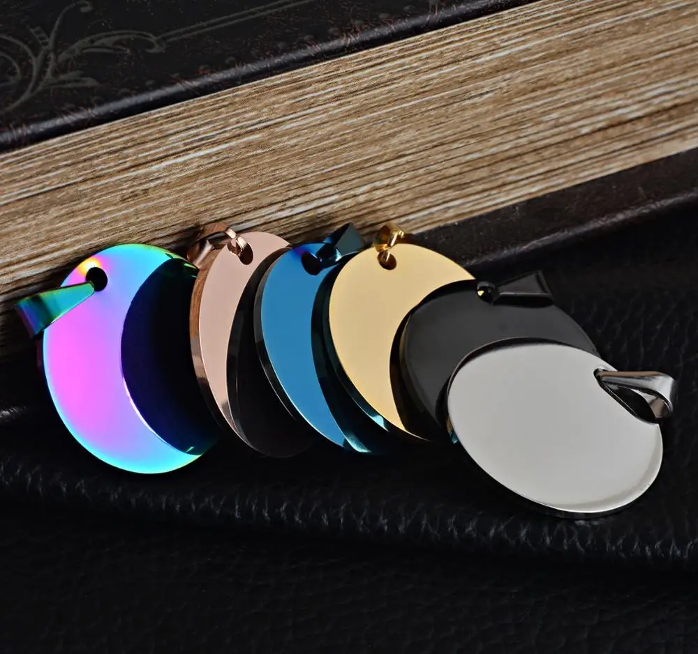 

20mm/25mm/30mm/35mm Diameter High Polished Blank Stainless Steel Round Disc Dog Pet Tag Shape Pendant Charm For Necklace, Gold,silver,rose gold,blue,black,rainbow