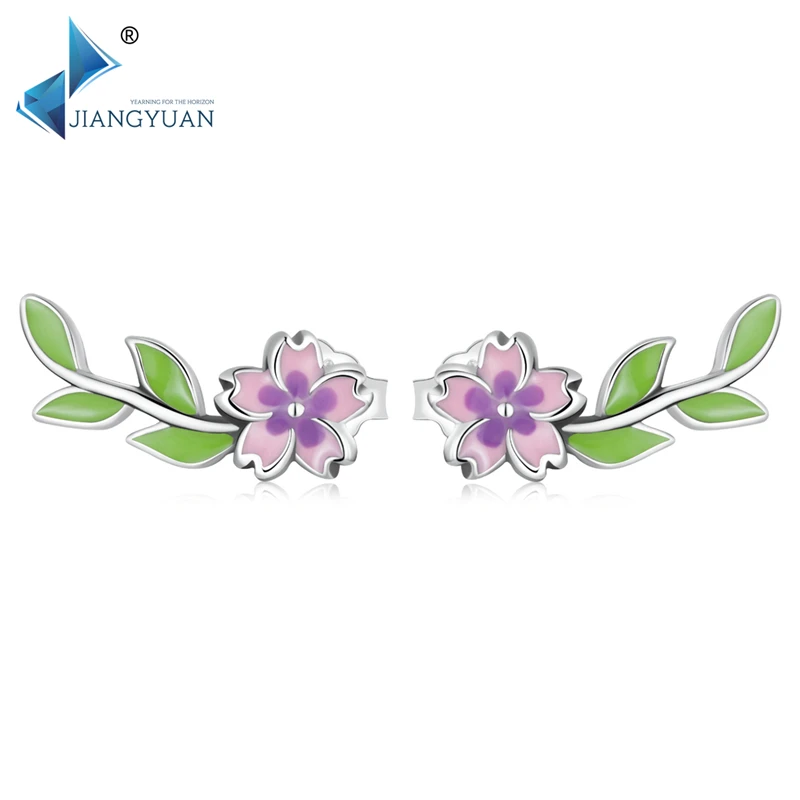 

Stud Earrings SCE1391 Jiangyuan Wholesale Flower Leaf Earings 925 Sterling Silver CLASSIC for Women Snake Micro Insert JY-GEMS