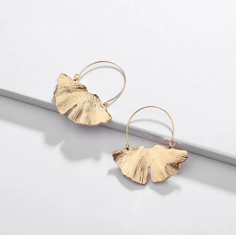 

Ginkgo leaf Dangle Earrings 14K Gold Natural Leaf Leaves Earrings