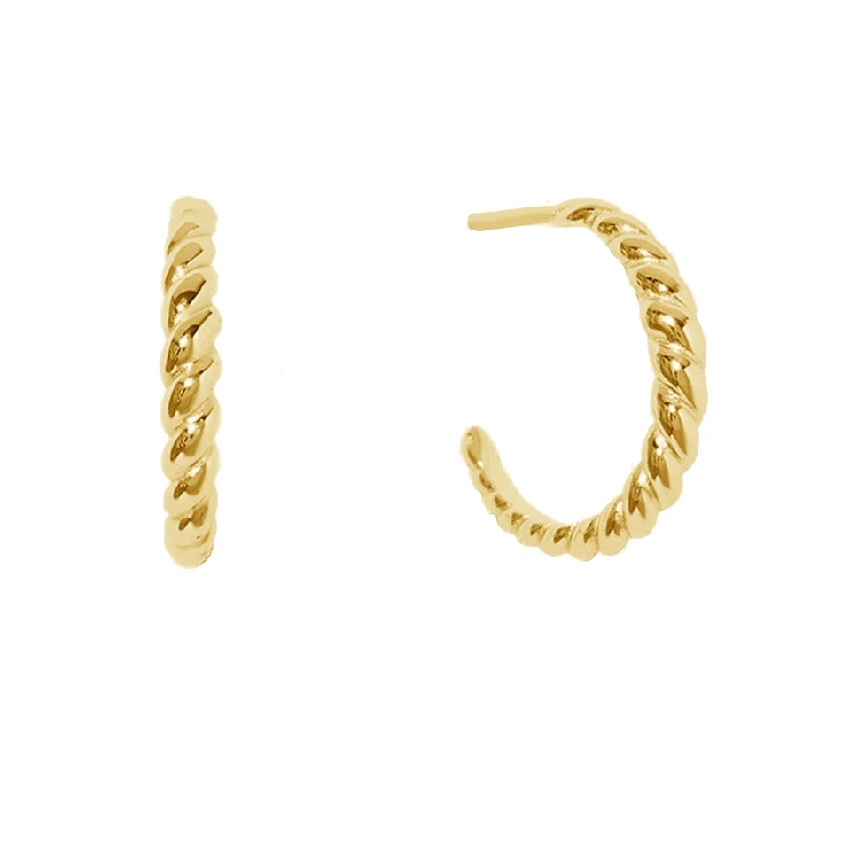 

Fashion Silver Earring Jewelry 925 Sterling Silver Twisted Earrings 18K Gold Vermeil Croissant Earrings Hoop