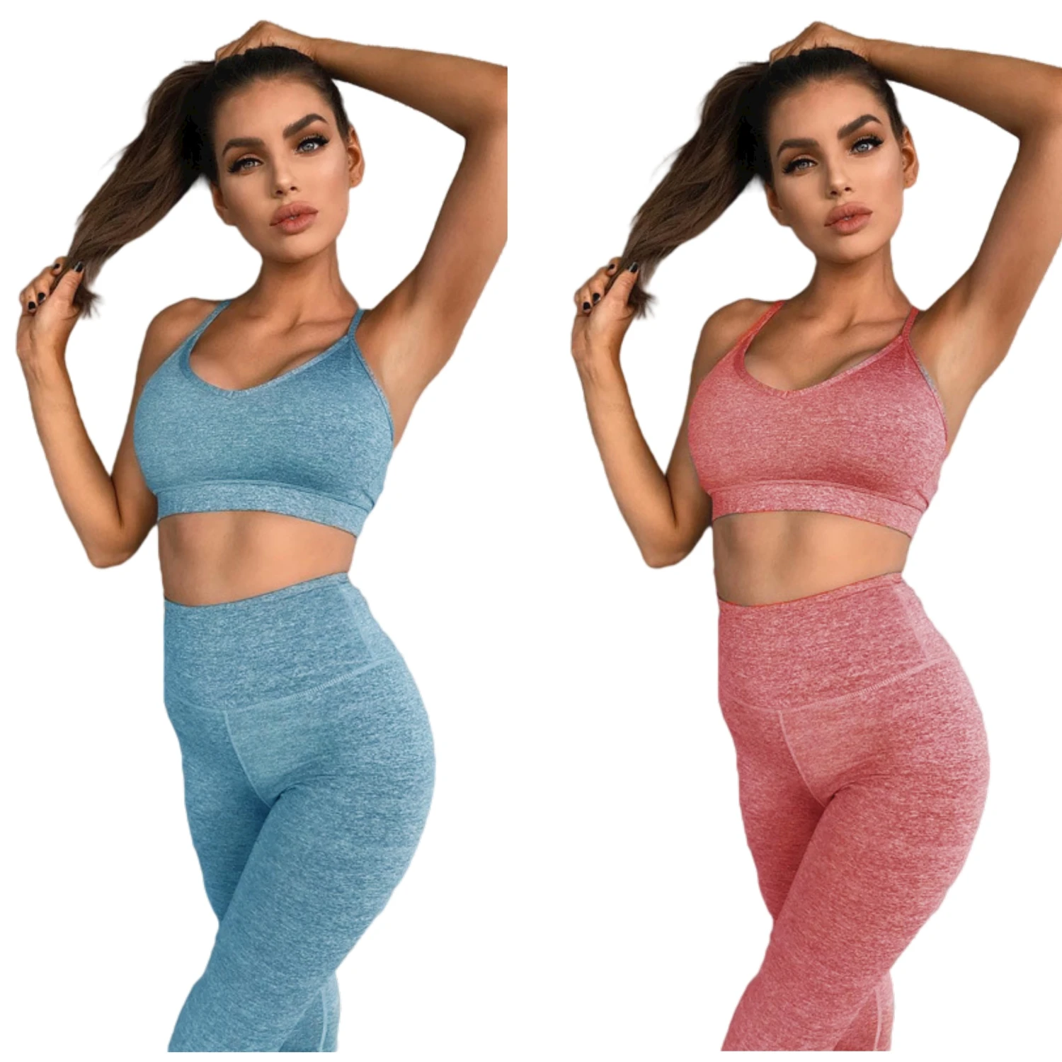 

Women's fashion casual yoga suit with solid color tights