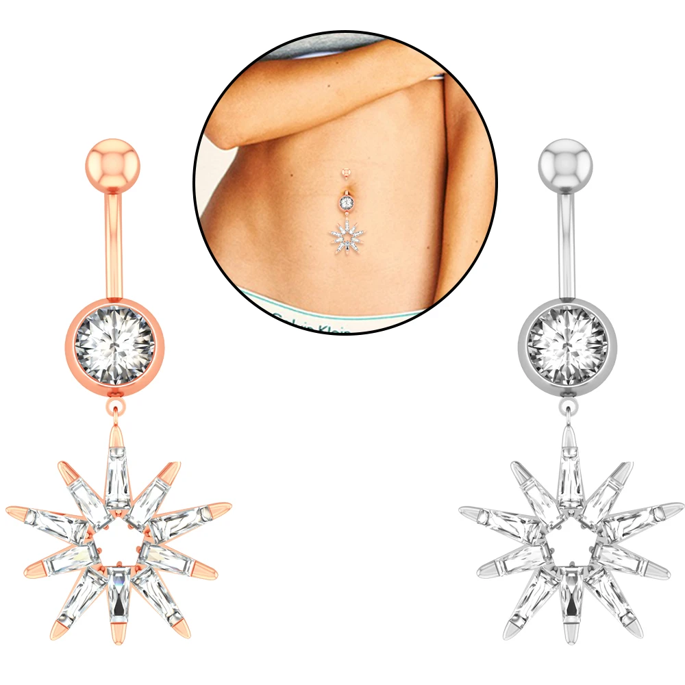 

New Style Snowflake Arrow Belly Rings Pendant Stainless Steel Sexy Navel Piercing Jewelry for Women Girls