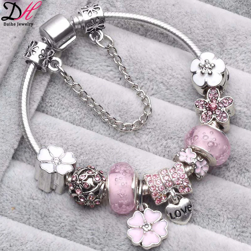 

Crystal Charm Silver Bracelets & Bangles For Women Femme Jewelry, Colors