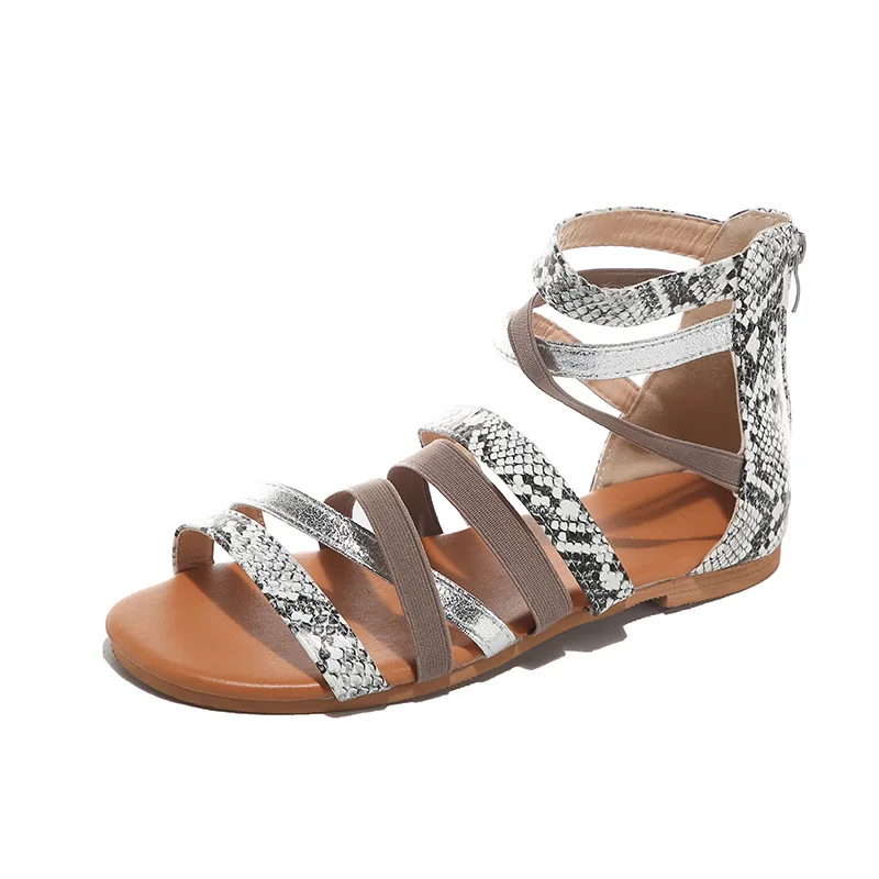 

2021 Summer Snake Leopard Cross Zipper Flat Sandals for Women