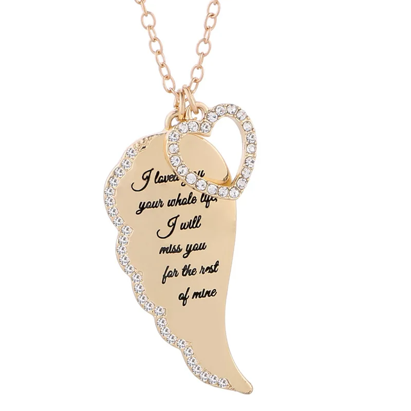 

Angel Wing letter with crystal love necklace jewelry Wing Pendant Valentine's Day gift for girlfriend, Sliver. gold . rose gold
