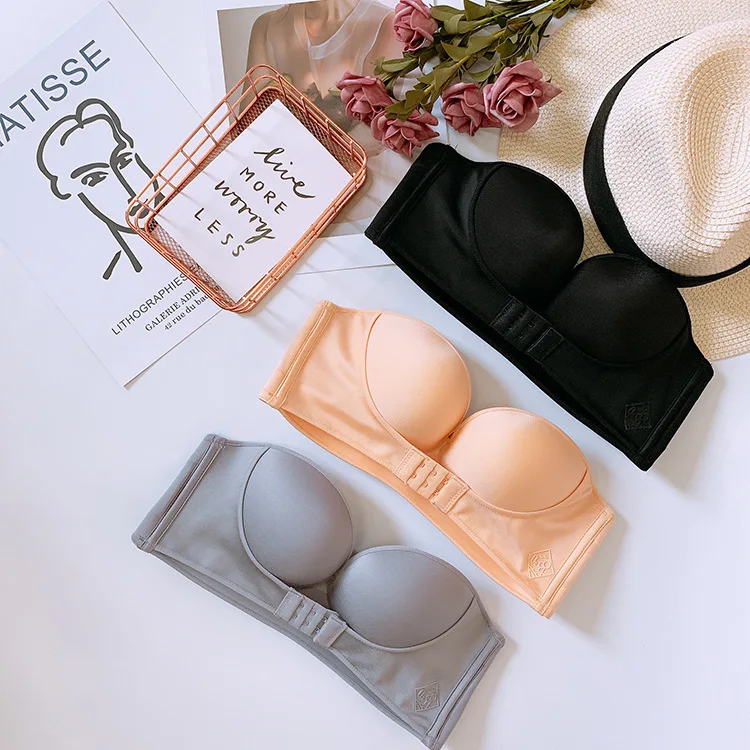 

Wholesale adjustable wireless bra 32 size front push up strapless front buckle lift bra, Picture show