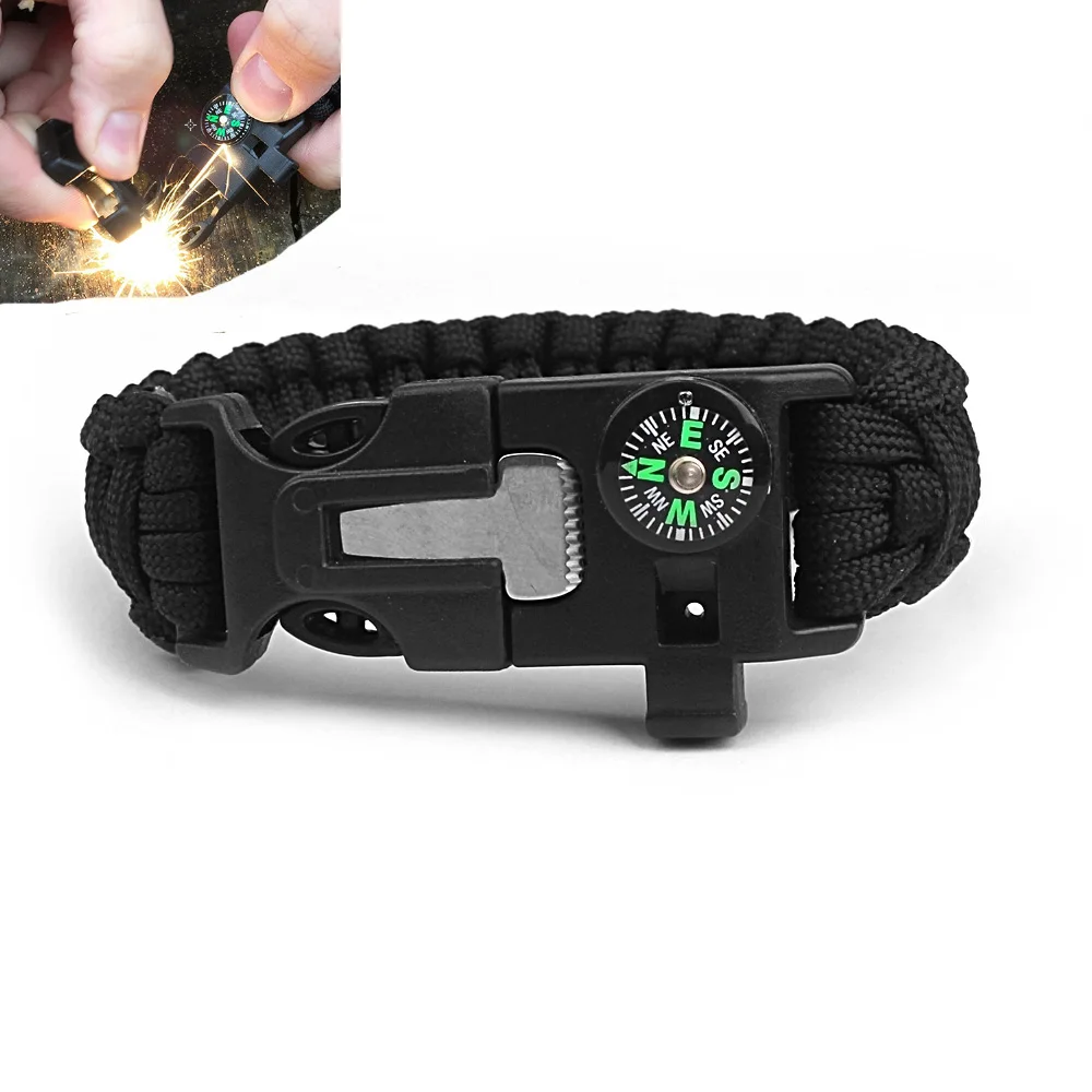 

5 in 1 Outdoor Paracord Survival Bracelet with Embedded Compass, Black,army green, camflage