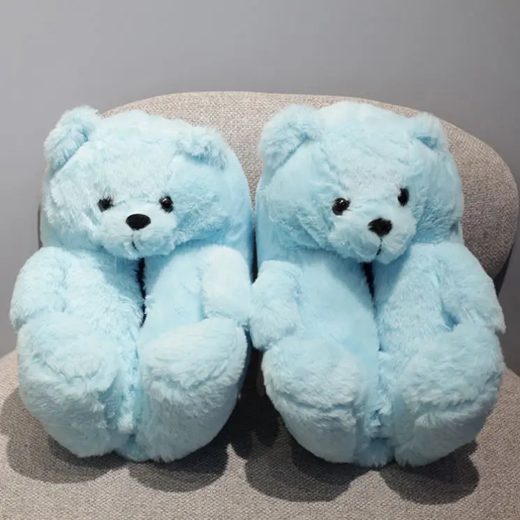 

Amazon hot sale fluffy stuffed animals soft cute teddy bear slippers, Picture