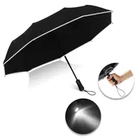 

High Quality Wholesale Custom 3 Fold Automatic Flashlight Umbrella with LED Light Handle with Reflective Stripe