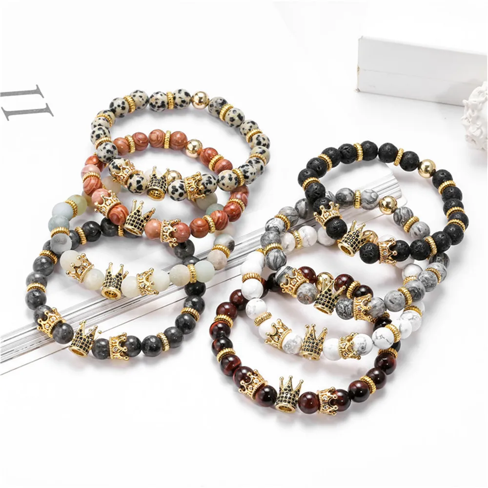 

2021 Jewelry gold White stone crown bracelet volcanic stone bracelet men natural stone bead bracelet, Picture
