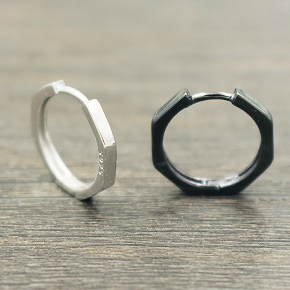 

Silver 925 Jewelry Earring Simple Circle Punk Rock Clip Earrings For Men White and Black Color Fine Jewellery vintage