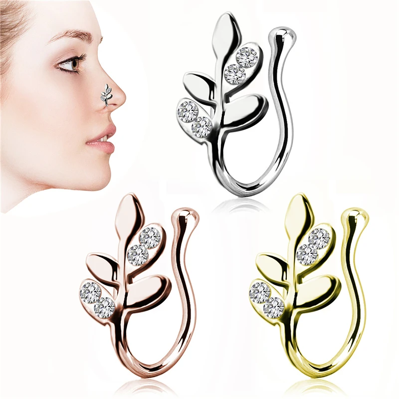 

Hypoallergenic new diamond-studded nose piercing jewelry leaf nose nails non-porous nose ring