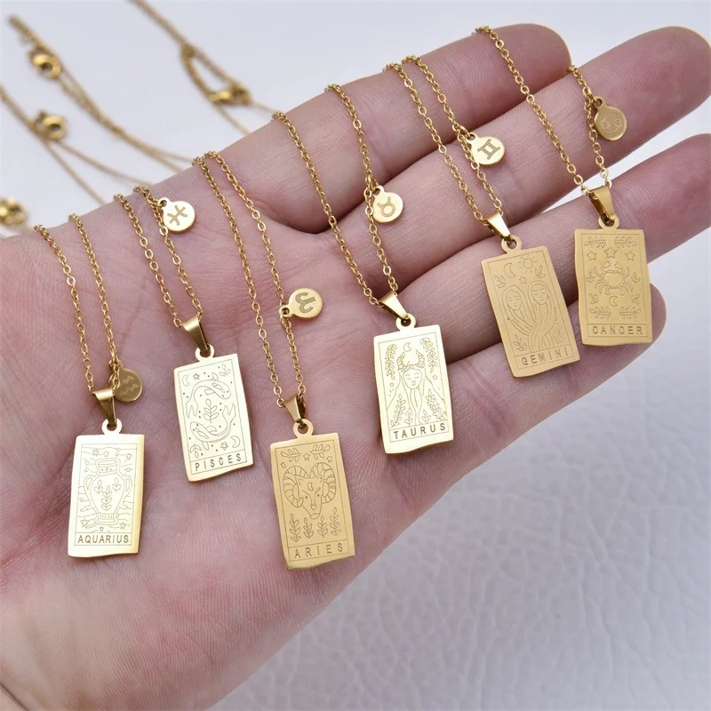 

personalized Graphic astrology square 12 zodiac tarot card deck jewelry custom gold stainless steel zodiac sign pendant necklace