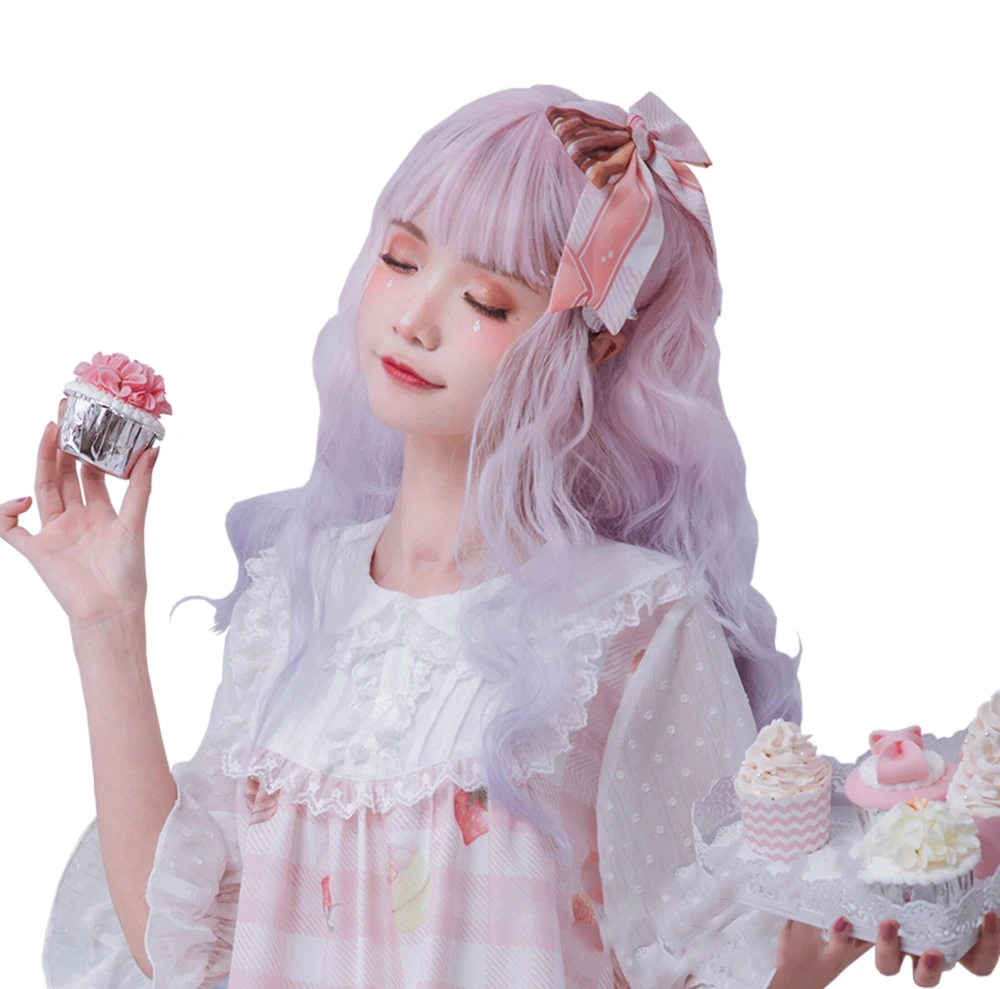 

Long Curly Pink Gradient Blue Purple Hair Harajuku Princess Lolita Sweet High Temperature Silk Cosplay Party COS Wig, Pic showed