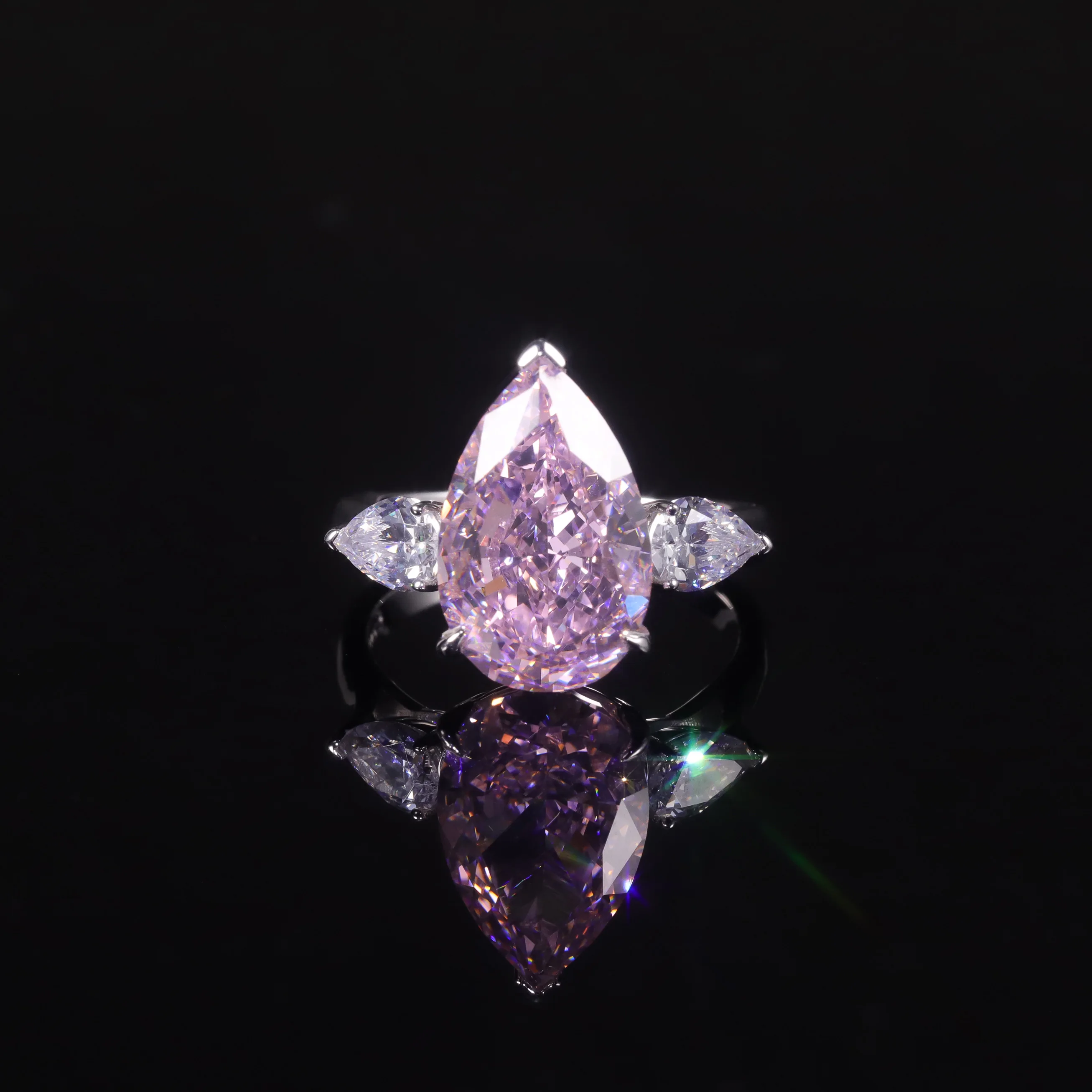 

AR269 High End Jewelry Wholesale Price 925 Sterling Silver Radiant Cut Crushed Ice Pear Shaped Pink Diamond Engagement Ring