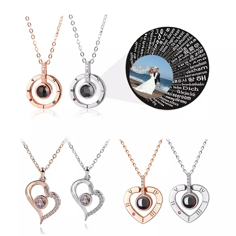 

Rose Gold Silver 100 Languages I Love You Statement Necklace Love Memory Pendant Jewelry Necklaces