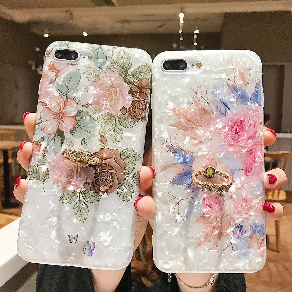 

LOVECOM Retro Floral Ring Stand Phone Case For iPhone 13 12 Mini 11 Pro Max XR XS Max X XS 7 8 Case Soft IMD Dream Shell Cover