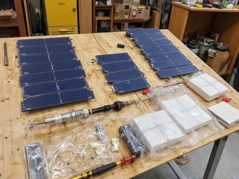 DIY solar power station components laid out on workbench