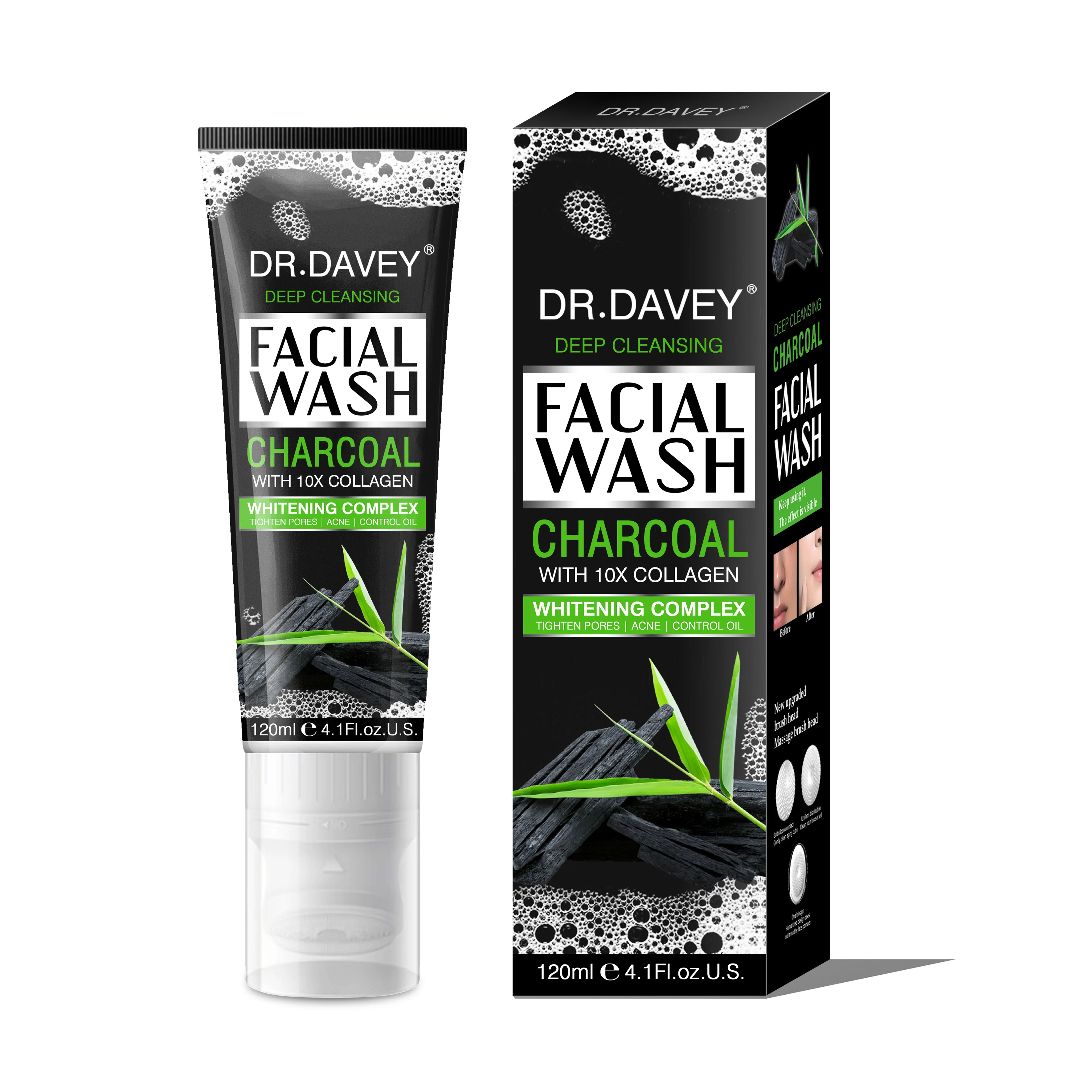 

DR.DAVEY Deep cleansing Refreshing oil control Charcoal Facial Cleanser, White