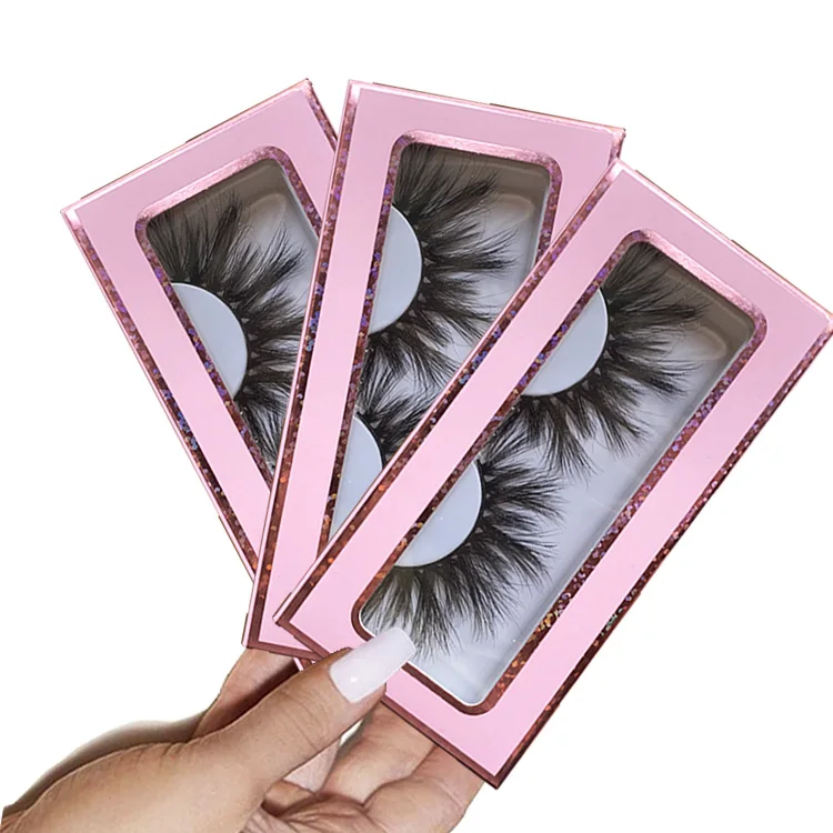 

Pink And Hologram Strip Box Thick Full 3D Mink Lashes With Packaging strip lashes Box Mink Eye Lashes Wholesale, Real black