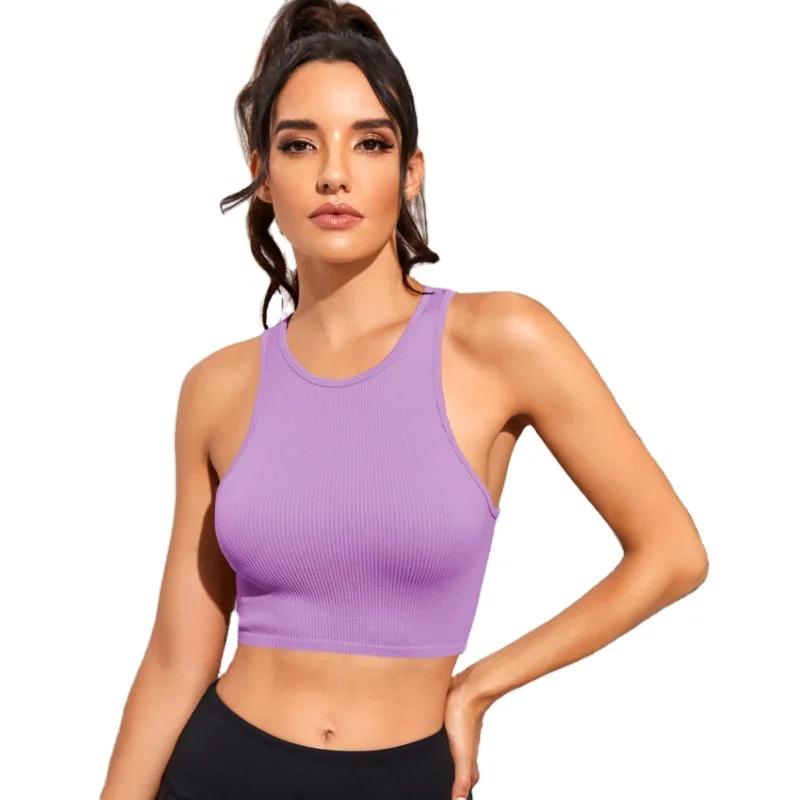 

Breathable Blank Bodybuilding Training u collar seamless ribbed Sports Yoga Crop Tank Tops