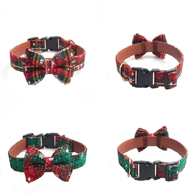 

Amazon Hot Sale Christmas Design Snowflake Comfortable Adjustable Dog Collar with Bow Tie for Dog in All Sizes, Red/green