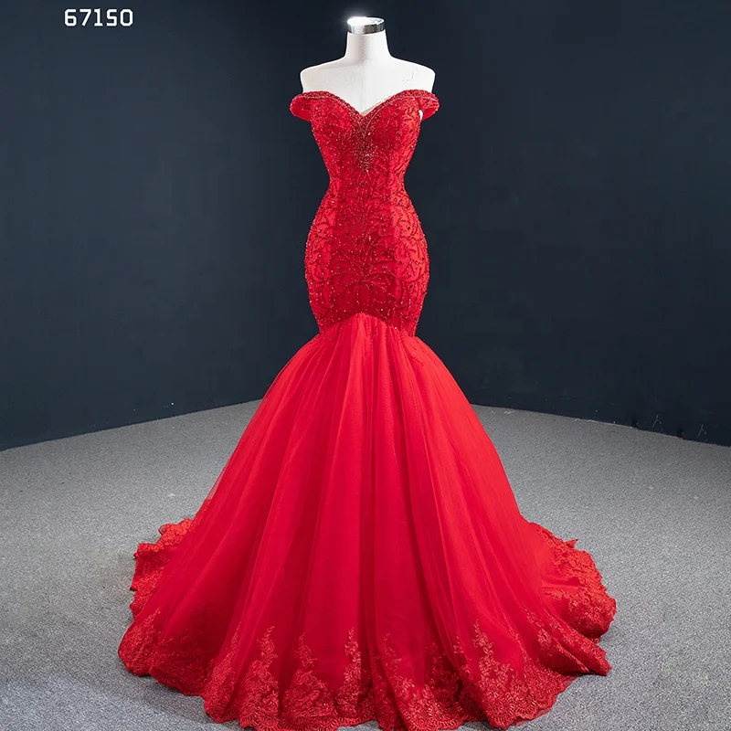 

Jancember RSM67150 Sequin Elegant Mermaid Red Applique Evening Dress