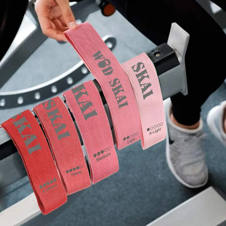 
5 levels fitness custom logo customized color fitness exercise elastic cotton fabric hip circle glute resistance bands 