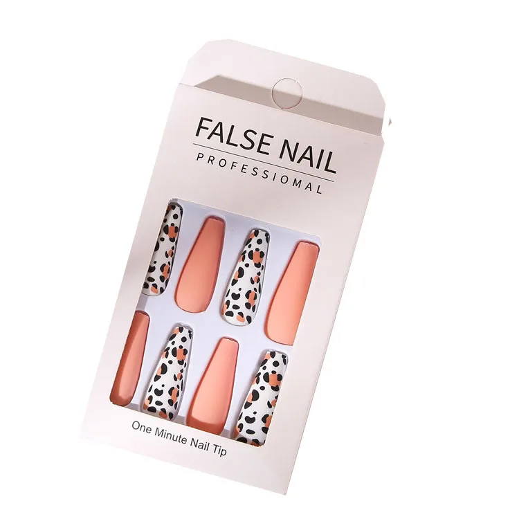 

Hot Sale 24 Pcs/box Long Colorful Matte Leopard Print Ballerina Nail Tips Girl Detachable False Nails Art press on nails, Picture