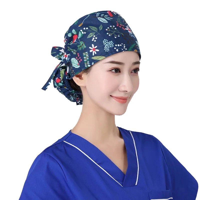 

Tie Back Women Long Hair Nurse Caps Ponytail Hat With Pouch Bag, Solid dyed&printed