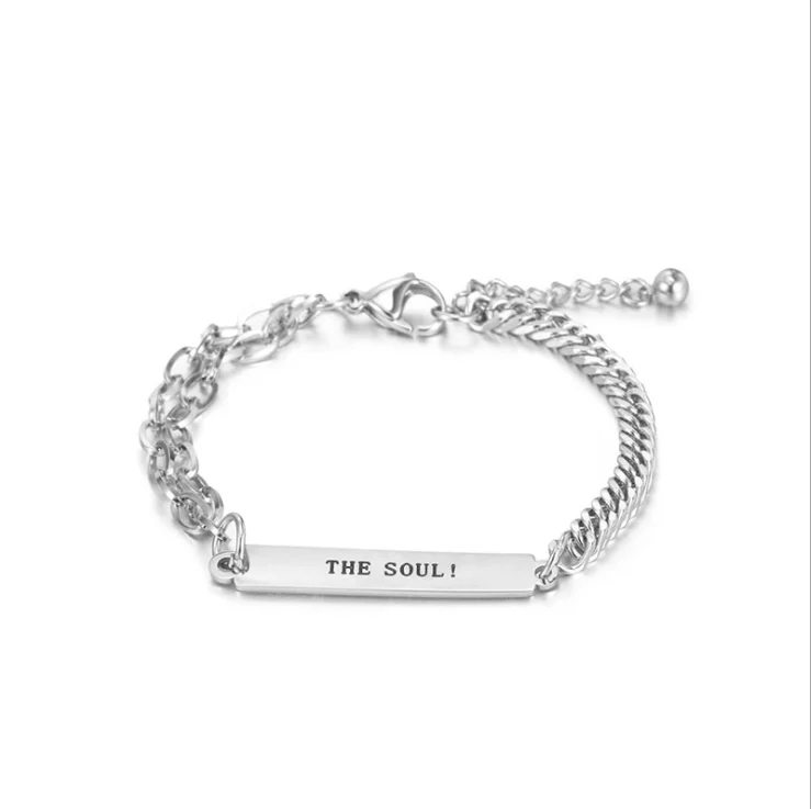 

Custom Mens Bracelet Stainless Steel Jewelry Personality Men's Bracelet Name Brand Plate Hip Hop Bracelet