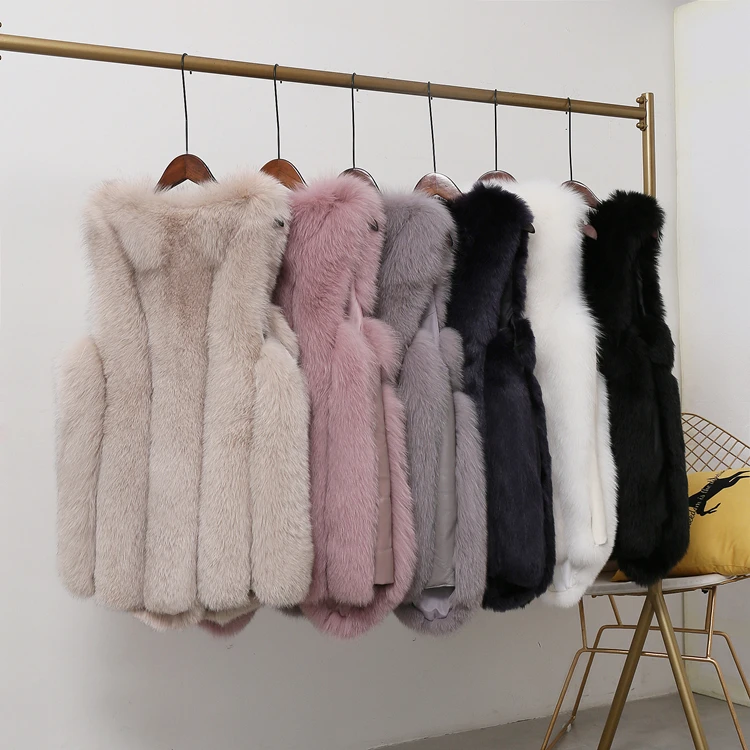 

Factory Direct Wholesale Long Fox Fur Vest Chunky Real Fur Gilets Winter Warm Women Vest Fur