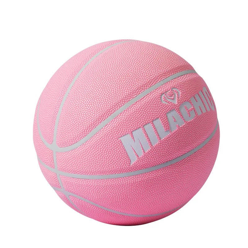 

Wholesale Leather Fluorescent Basketball Custom Pink Rubber Basketball Indoor Net Celebrity Training ball 7 Size
