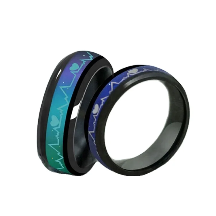 

Wholesale Cheap Fashion Men And Women 316L Stainless Steel Heartbeat Changing Color Emotion Feeling Temperature Mood Rings, Black
