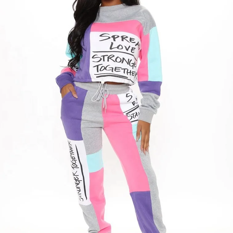 

AI149-5362 2020 long sleeve casual fashion patchwork sweatshirt women two-piece sportswear plus size women's clothing