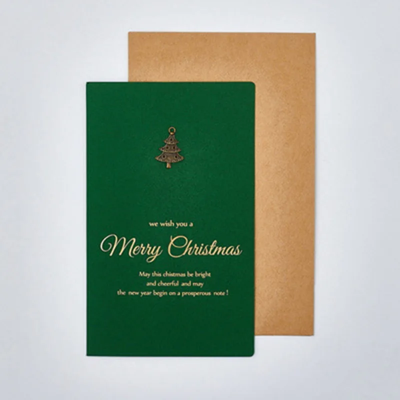 

Customizable Thank You Cards Pine Green Merry Christmas Greeting Card with Envelopes and Mental Decoration