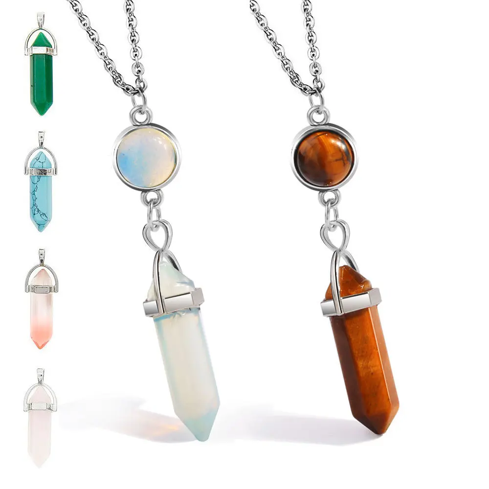 

Factory Wholesale Custom Jewelry necklace Bullet Crystal Healing Point Hexagonal DIY Gemstone Quartz Women Pendant Necklaces
