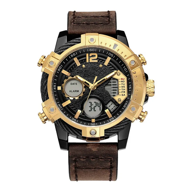 

Imported Men's Quartz Watch Original Wristwatch Multifunctional Waterproof Sport Watch Creative Fashion Watch FK038, Black, gold
