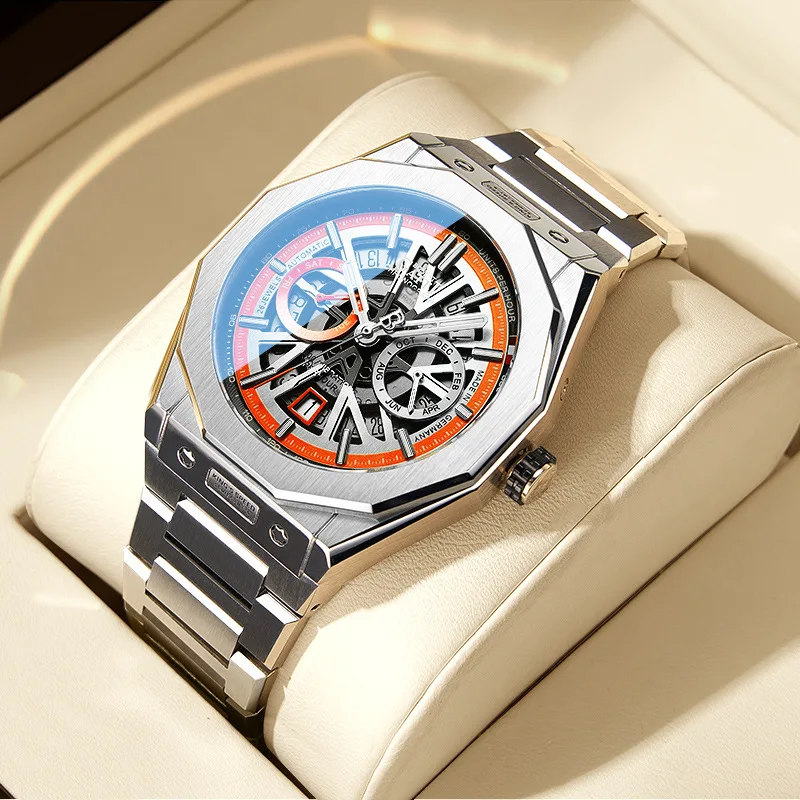 

Hot Sale Luxury Fashion Business Tourbillon Mens Waterproof Stainless Steel Automatic Mechanical Wrist Watches