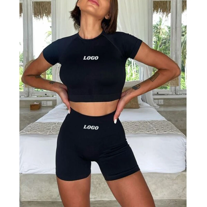 

F230740 2024 Custom Logo Hot Solid Fashion Activewear Clothing Sexy Yoga Sport Top Gym Wear Workout Women Yoga Gym Fitness Sets