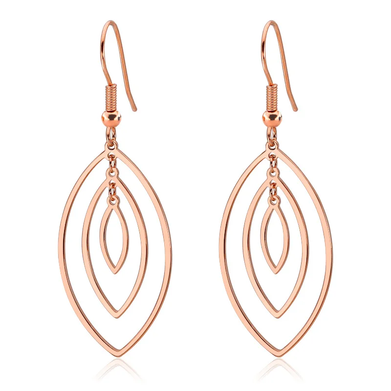 

Creative Europe America Jewelry Titanium Steel Leaf Shape Many Hollow Gold Silver Women Drop Earrings, Gold silver black