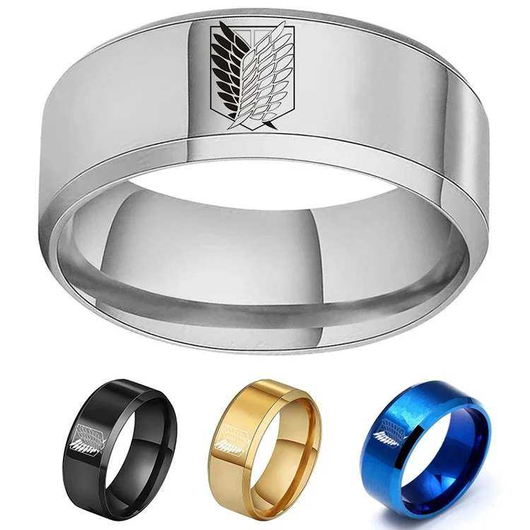 

4 Colors Attack on Titan Ring Wings Of Liberty Flag Finger Rings For Men Women Jewelry Anime Fans