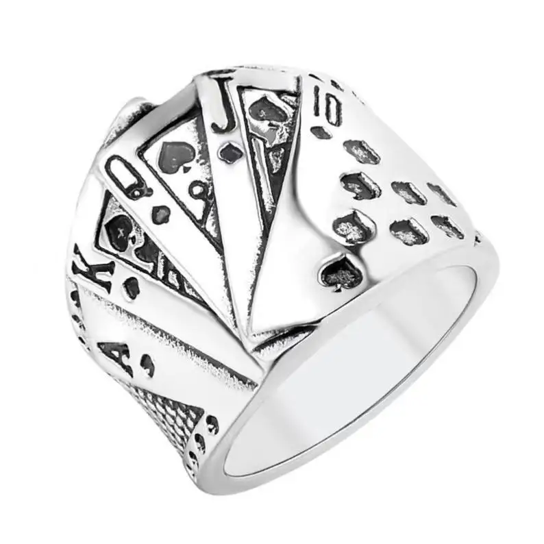 

Personality magician stainless steel ring punk style Texas poker flush men's ring